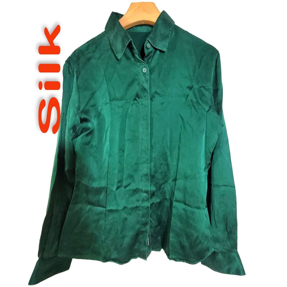 Women's Size M Satin 100% Silk Long Sleeve Shirt FLAW SBK148